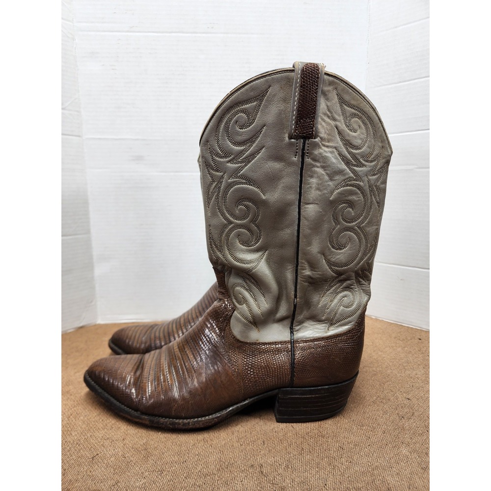 Vintage Dan Post 6836 Teja Lizard Skin Cowhide Leather Cowboy Boots Gray Sz 13